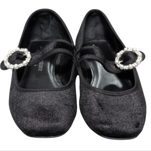 Juicy Couture Bijoux black velvet Mary Jane flats pearl rhinestone buckle size 6